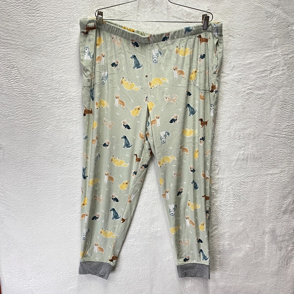 Cuddl Duds Pajama Lounge Pants Dog Print Women 2XL Green Nightwear Cozy Jogger